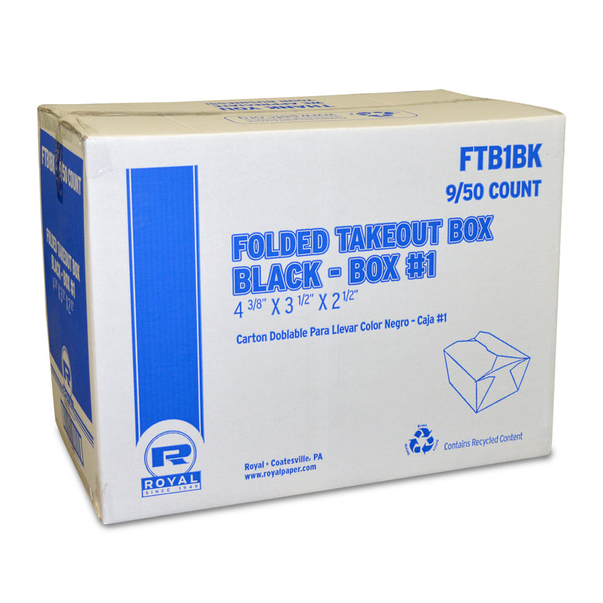 Black Folded Takeout Box, 4-3/8" x 3-1/2" x 2-1/2", Closed Case