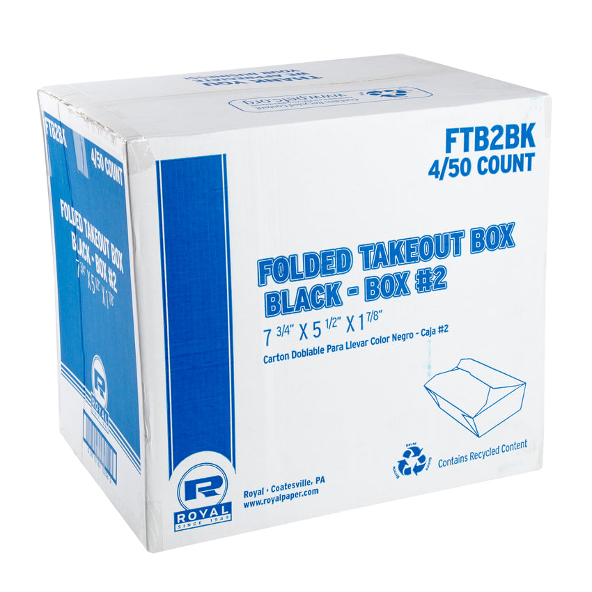 Black Folded Takeout Box, 7-3/4" x 5-1/2" x 1-7/8", Closed Case