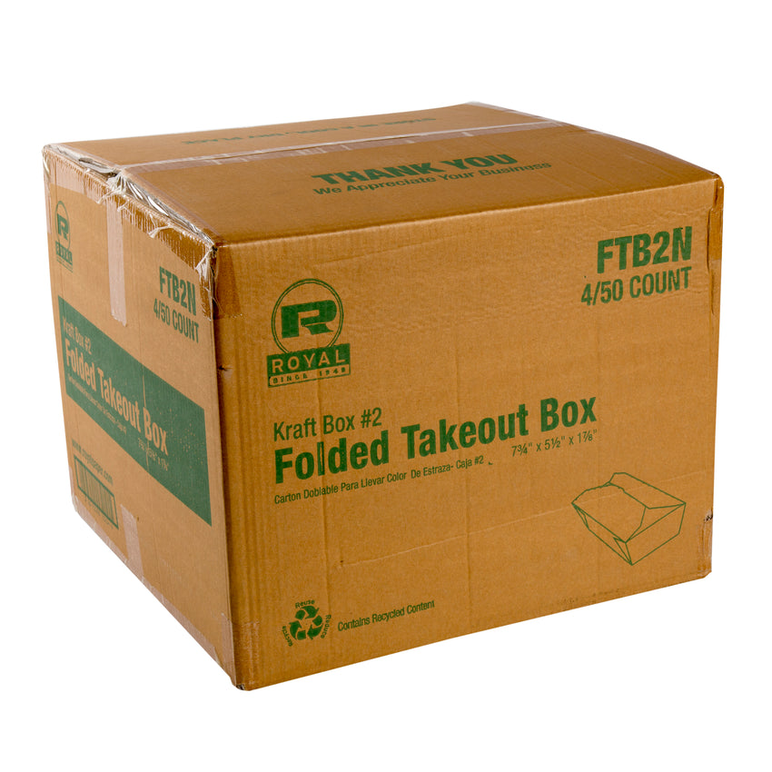 Kraft Folded Takeout Box, 7-3/4" x 5-1/2" x 1-7/8", Closed Case