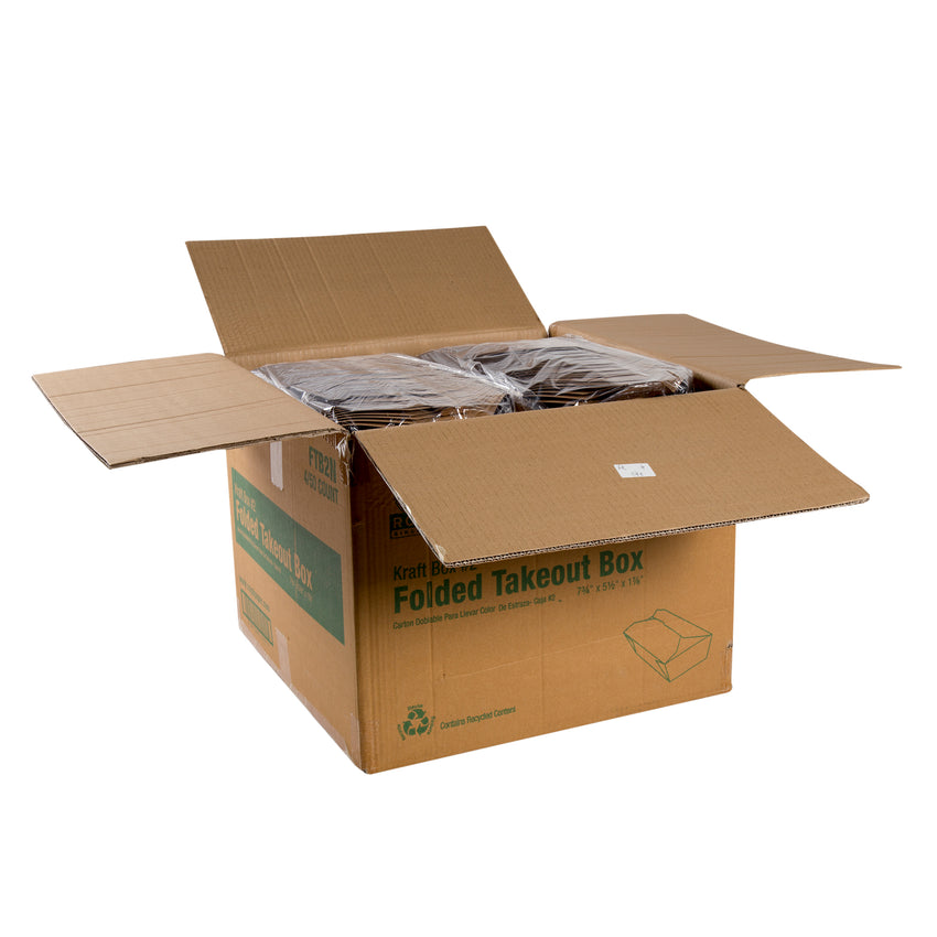 Kraft Folded Takeout Box, 7-3/4" x 5-1/2" x 1-7/8", Open Case