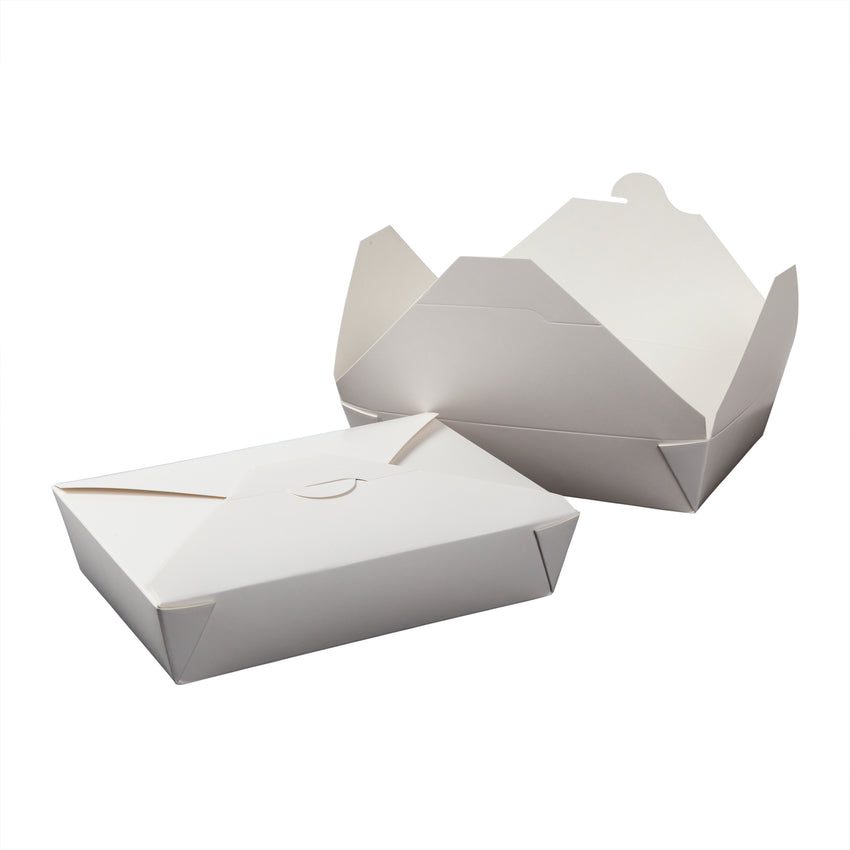 White Folded Takeout Box, 7-3/4" x 5-1/2" x 1-7/8", Two Boxes Side By Side