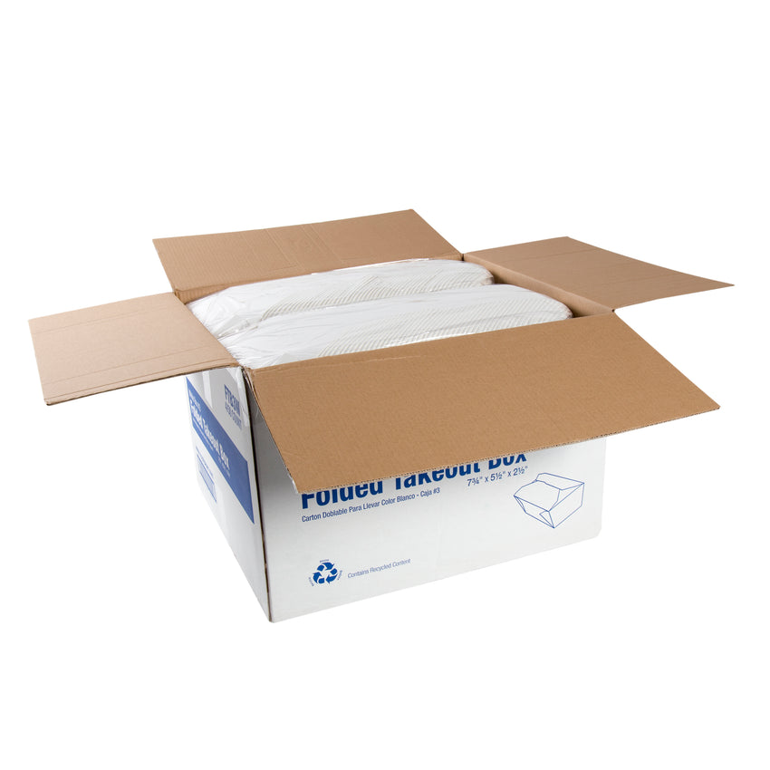 White Folded Takeout Box, 7-3/4" x 5-1/2" x 2-1/2", Open Case