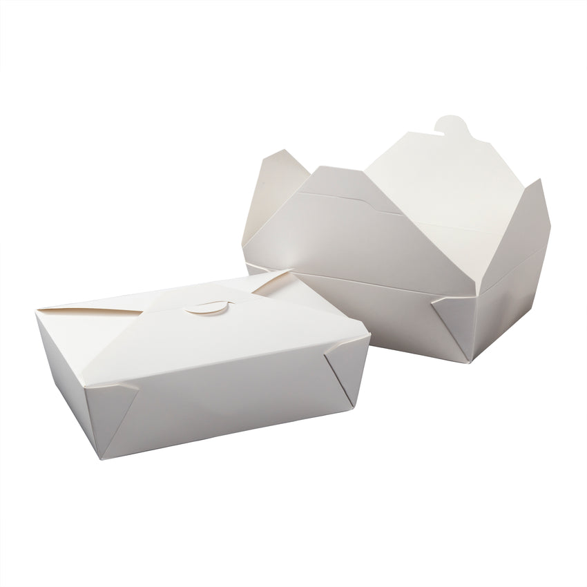 White Folded Takeout Box, 7-3/4" x 5-1/2" x 2-1/2", Two Boxes Side By Side