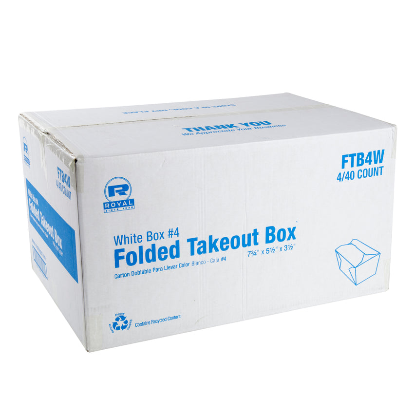White Folded Takeout Box, 7-3/4" x 5-1/2" x 3-1/2", Closed Case
