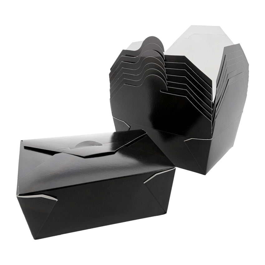 Black Folded Takeout Box, 6" x 4-3/4" x 2-1/2", Two Boxes Side By Side