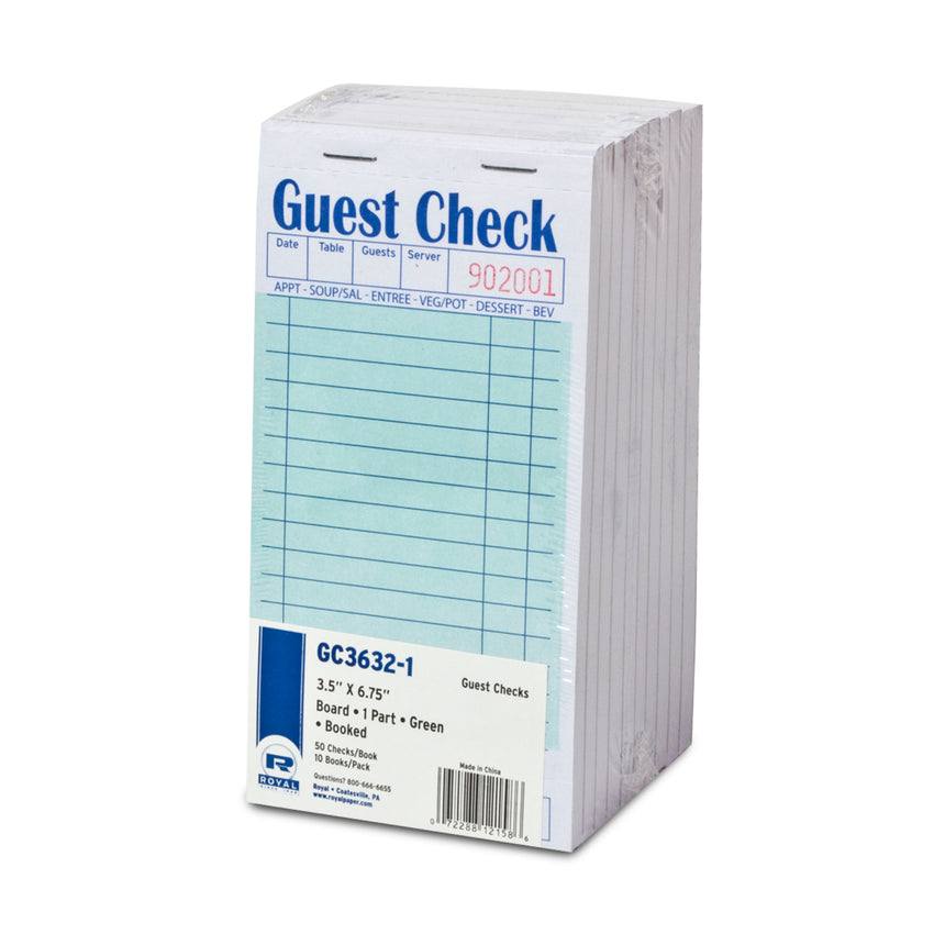 Green Guest Check 1-Part Booked, 15 lines, Inner Package