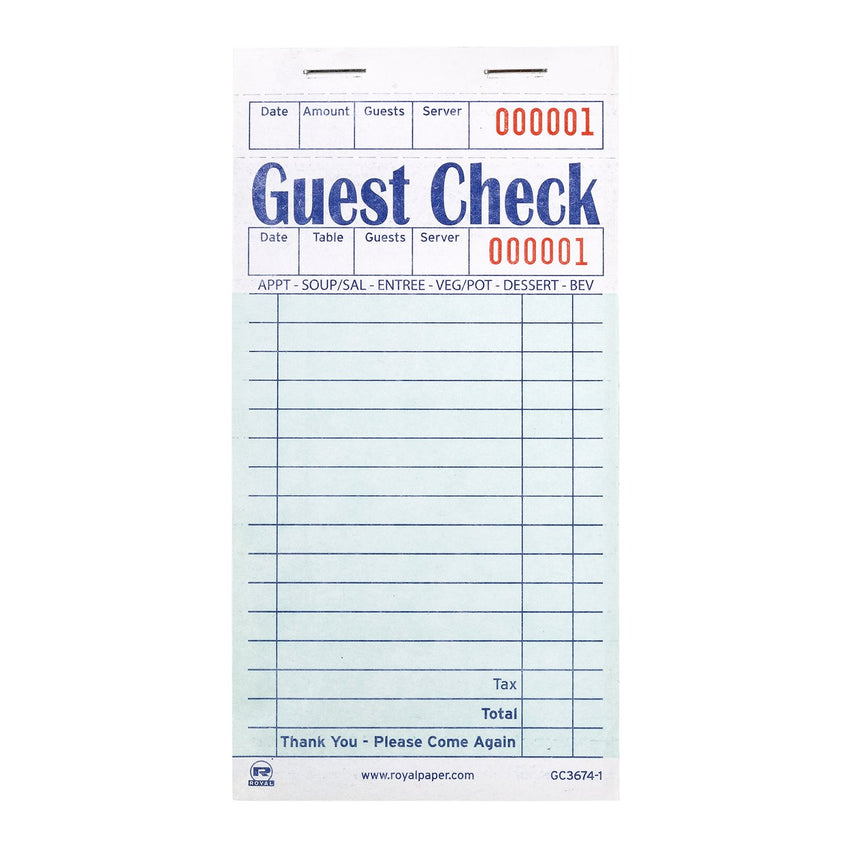 Green Guest Check 1-Part Booked, 16 lines