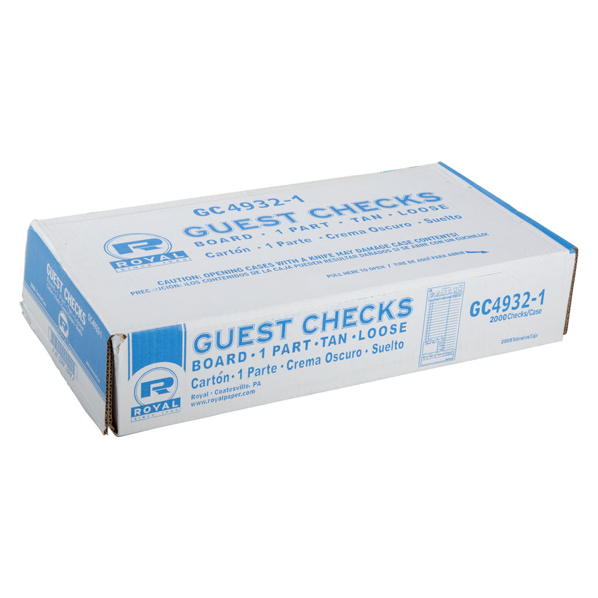 Tan Guest Check 1-Part Loose, Carbonless, 15 lines, Closed Case