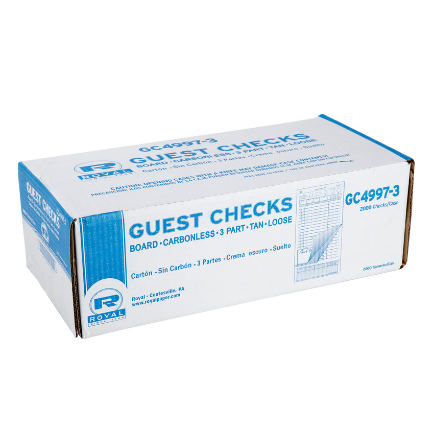 Tan Guest Check 3-Part Loose, Carbonless, 15 lines, Closed Case