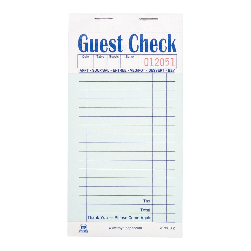 GUEST CHECK PAPER CARBONLESS 2 PART BOOKED 17 LINES, 5/10