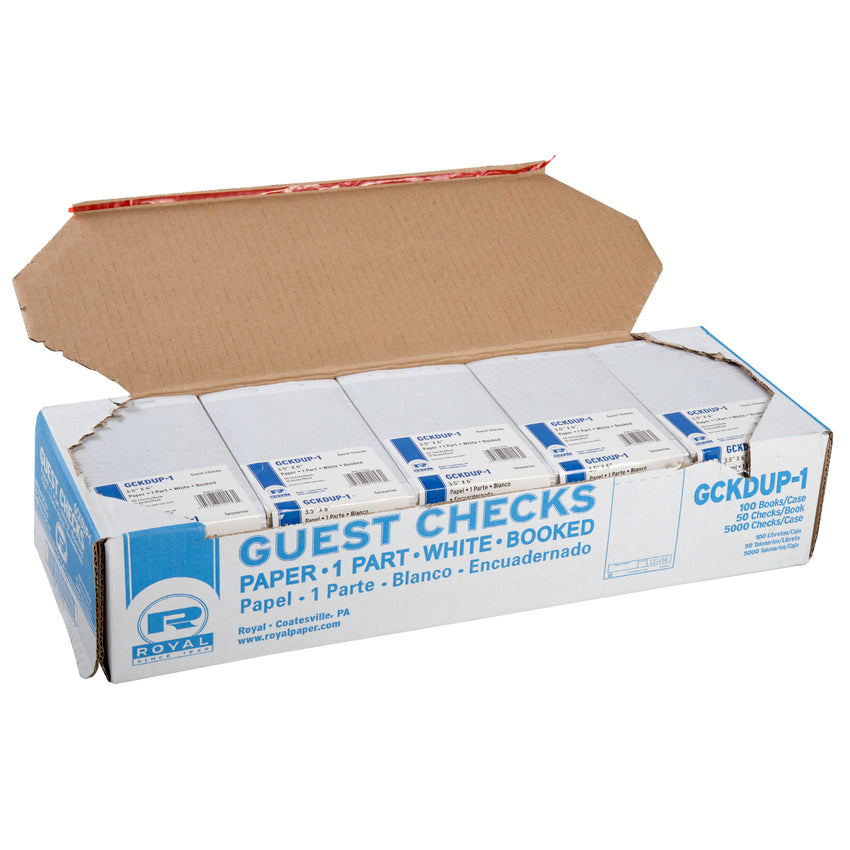 White Guest Checks, 1-Part Booked, Unlined, Open Case