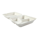 Large 3-section Hinged Lid Containers 9" x 9" x 3.19", Opened Container, Side View