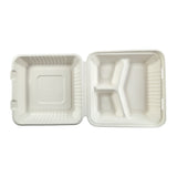 Large 3-section Hinged Lid Containers 9" x 9" x 3.19", Opened Container, Overhead View