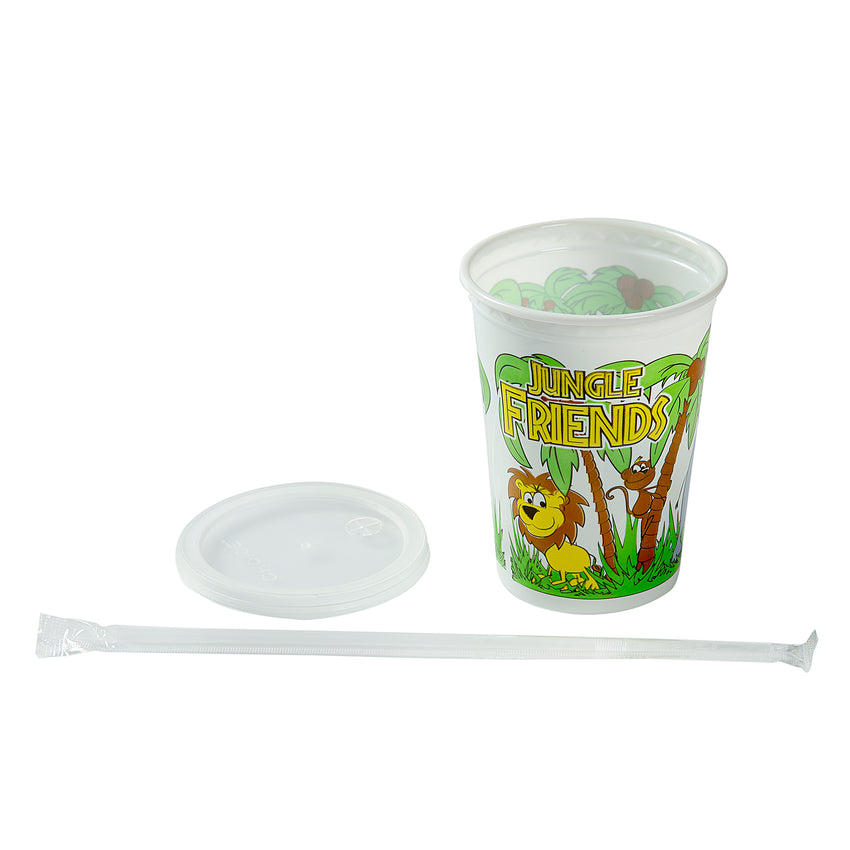 12 Oz Kids Cups, Jungle Friends Theme, Cup, Lid and Straw