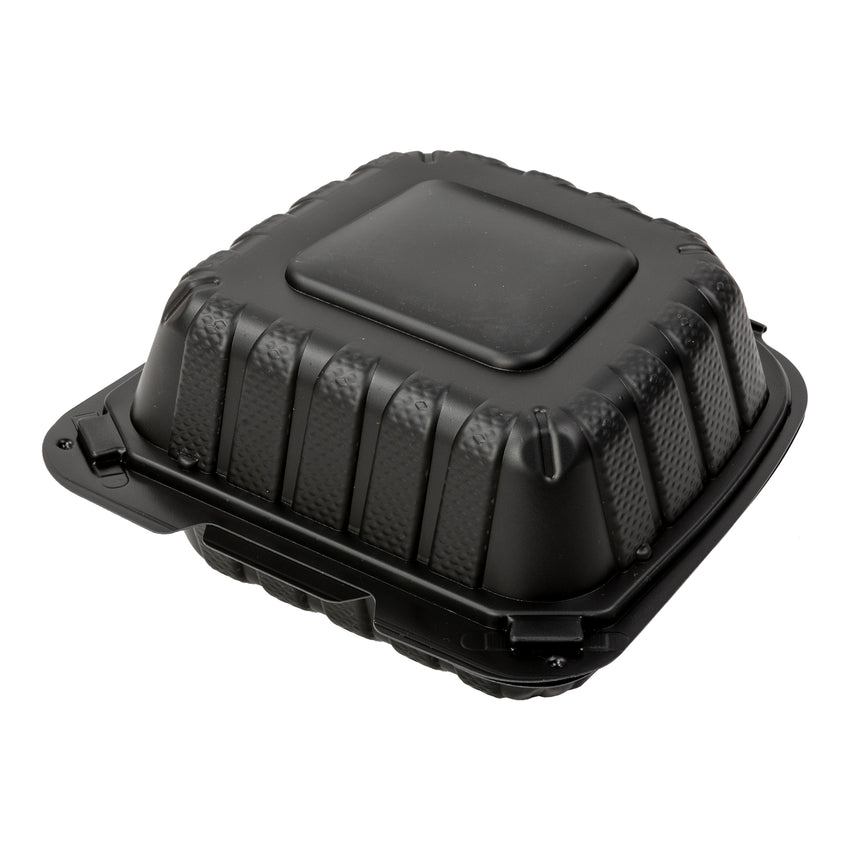 Mineral Filled PP Container, Hinged Lid, 6X6X3, 1 Comp, Black, Closed