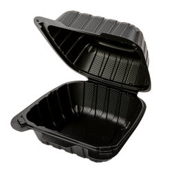 Mineral Filled PP Container, Hinged Lid, 6X6X3, 1 Comp, Black