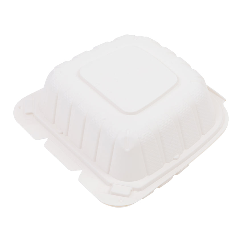 Mineral Filled PP Container, Hinged Lid, 6X6X3, 1 Comp, White, Closed