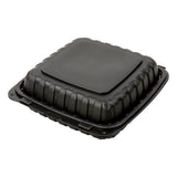 Mineral Filled PP Container, Hinged Lid, 9X9X3, 1 Comp, Black, Closed