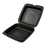 Mineral Filled PP Container, Hinged Lid, 9X9X3, 1 Comp, Black