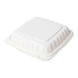 Mineral Filled PP Container, Hinged Lid, 9X9X3, 1 Comp, White, Closed