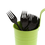 Black Polypropylene Fork, Medium Weight, Image of Cutlery In A Cup
