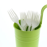 White Polypropylene Fork, Medium Weight, Image of Cutlery In A Cup