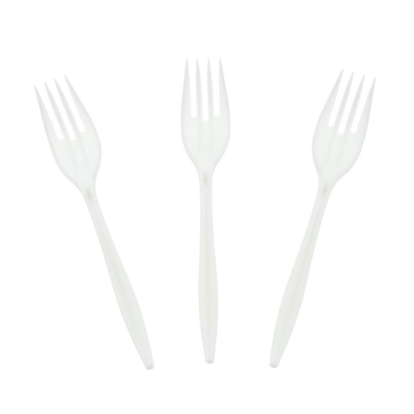 White Polypropylene Fork, Medium Weight, Group Image, Three Forks Fanned Out