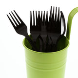 Black Polystyrene Fork, Medium Heavy Weight, Image of Cutlery In A Cup