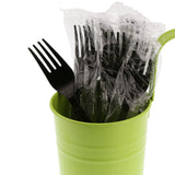 Black Polypropylene Fork, Medium Heavy Weight, Individually Wrapped, Image of Cutlery In A Cup