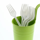 White Polypropylene Fork, Medium Heavy Weight, Image of Cutlery In A Cup