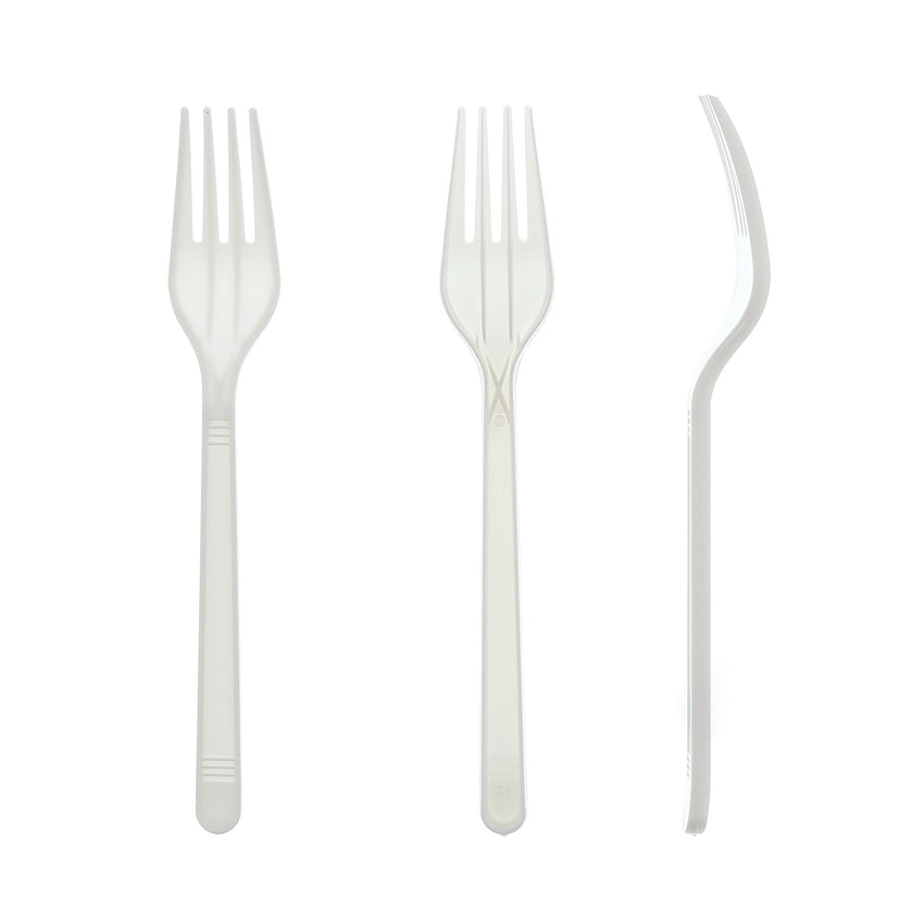 White Polypropylene Fork, Medium Heavy Weight, Three Forks Side by Side