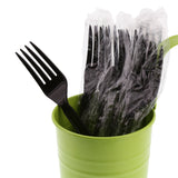Black Polypropylene Fork, Heavy Weight, Individually Wrapped, Image of Cutlery In A Cup