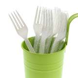 White Polypropylene Fork, Heavy Weight, Individually Wrapped, Image of Cutlery In A Cup