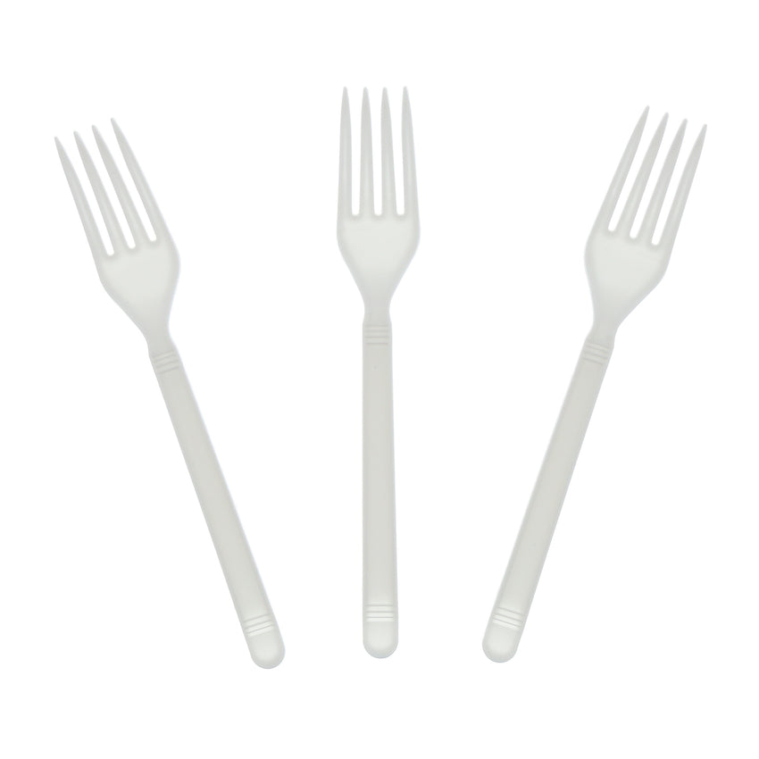 White Polypropylene Fork, Heavy Weight, Three Forks Fanned Out
