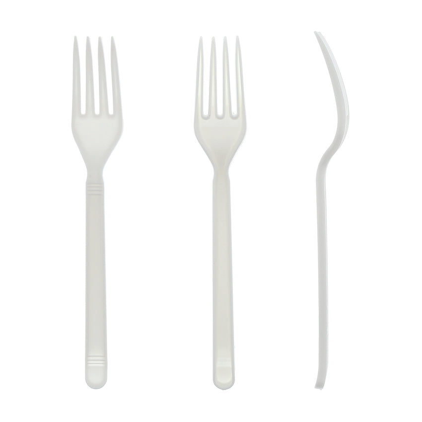 White Polypropylene Fork, Heavy Weight, Three Forks Side by Side