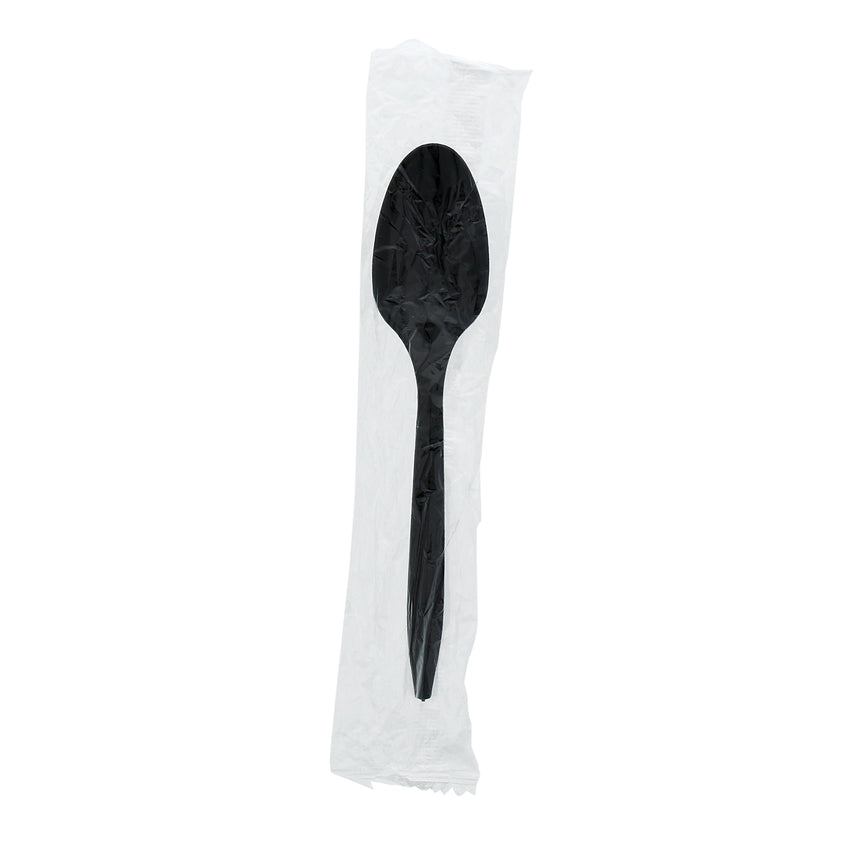 Black Polypropylene Teaspoon, Medium Weight, Individually Wrapped