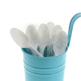 White Polypropylene Teaspoon, Medium Weight, Individually Wrapped, Image of Cutlery In A Cup