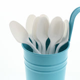 White Polypropylene Teaspoon, Medium Weight, Image of Cutlery In A Cup