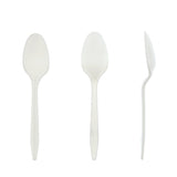White Polypropylene Teaspoon, Medium Weight, Three Teaspoons Side by Side