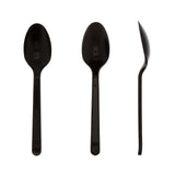 Black Polypropylene Teaspoon, Medium Heavy Weight, Three Teaspoons Side by Side