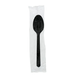 Black Polypropylene Teaspoon, Medium Heavy Weight, Individually Wrapped