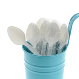 White Polypropylene Teaspoon, Heavy Weight, Individually Wrapped, Image of Cutlery In A Cup