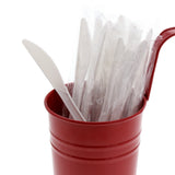 White Polypropylene Knife, Medium Weight, Individually Wrapped, Image of Cutlery In A Cup