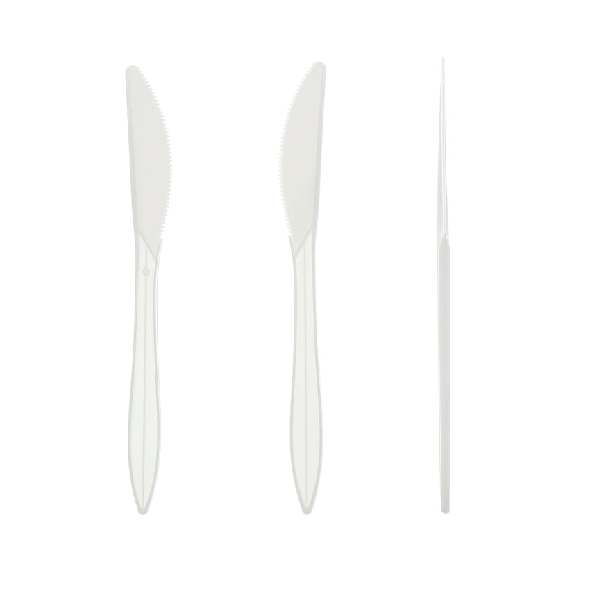 White Polypropylene Knife, Medium Weight, Three Knives Side by Side