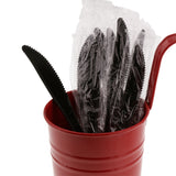 Black Polypropylene Knife, Medium Heavy Weight, Individually Wrapped, Image of Cutlery In A Cup