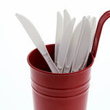 White Polypropylene Knife, Medium Heavy Weight, Image of Cutlery In A Cup