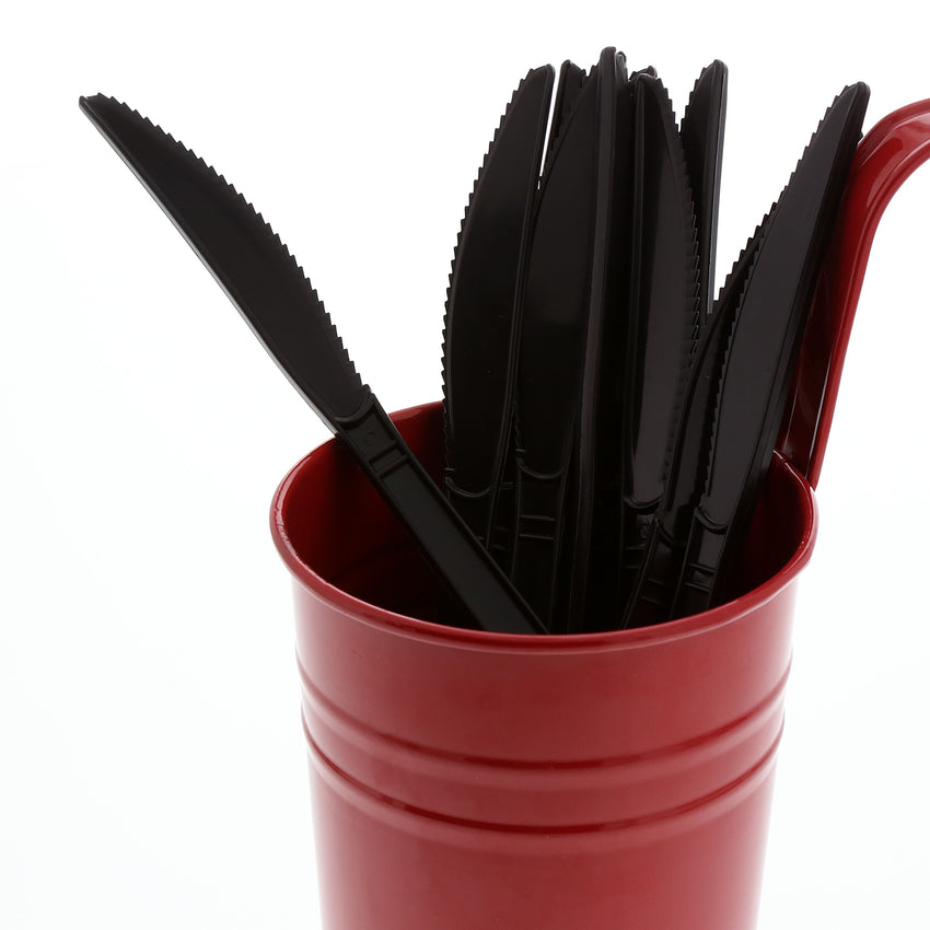 Black Polypropylene Knife, Heavy Weight, Image of Cutlery In A Cup