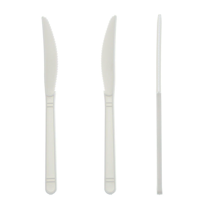 White Polypropylene Knife, Heavy Weight, Three Knives Side by Side