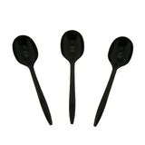 Black Polypropylene Soup Spoon, Medium Weight, Three Spoons Fanned Out