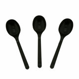 Black Polypropylene Soup Spoon, Medium Heavy Weight, Three Spoons Fanned Out